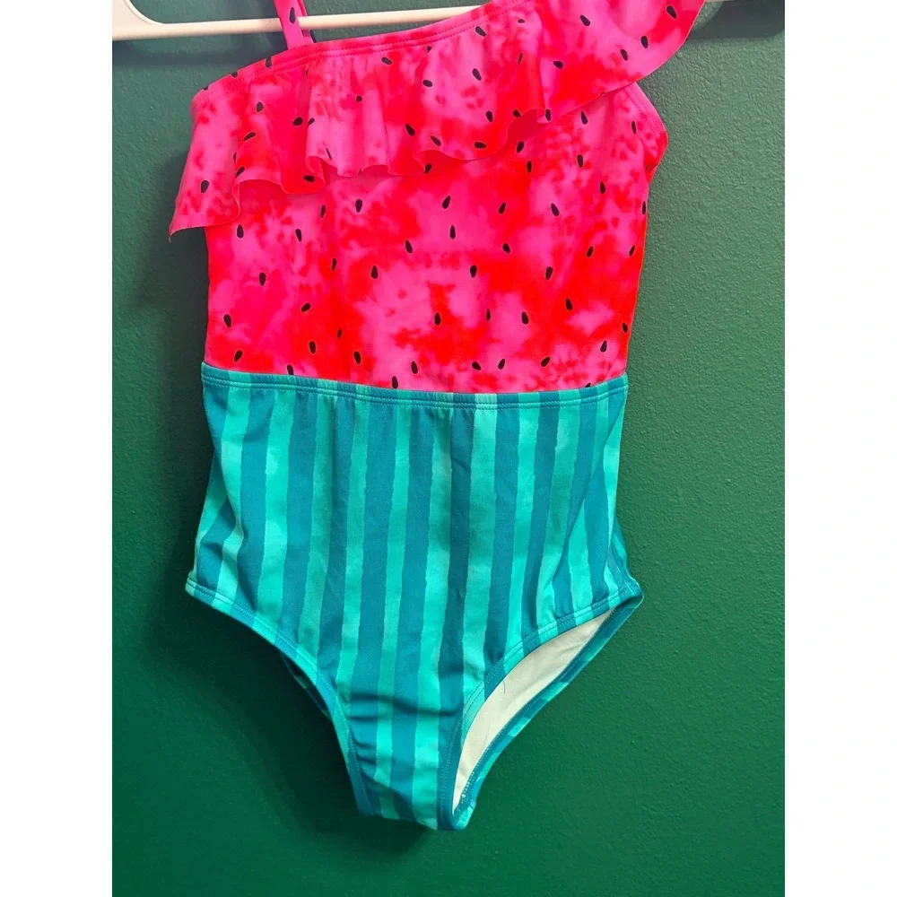 Cat & Jack Watermelon Ruffle 1pc Swim Bathing Suit Girl Small 6/7 NEW NWOT
